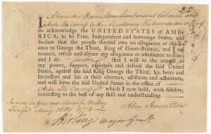 Serment d'allégeance d'Alexander Hamilton, 1778