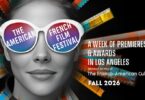 Visuel du 30e American French Film Festival : visage de femme en noir et blanc portant de grandes lunettes blanches aux verres bleu et rouge où s’inscrit le nom du festival, entouré de bandes de pellicule colorées, avec la mention « #30, A week of premieres & awards in Los Angeles, Fall 2026 »
