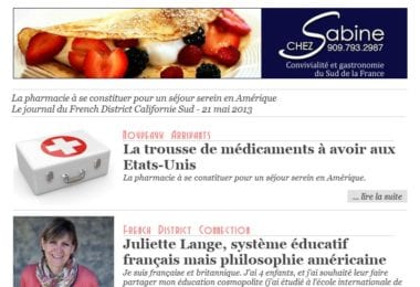 La newsletter French District Boston du Mardi 21 Mai 2013 - La pharmacie a se constituer pour un sejour serein en Amerique