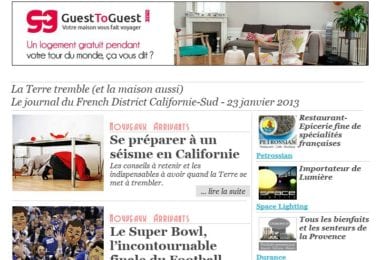 La newsletter French District Boston du Mercredi 23 Janvier 2013 - La Terre tremble (et la maison aussi)