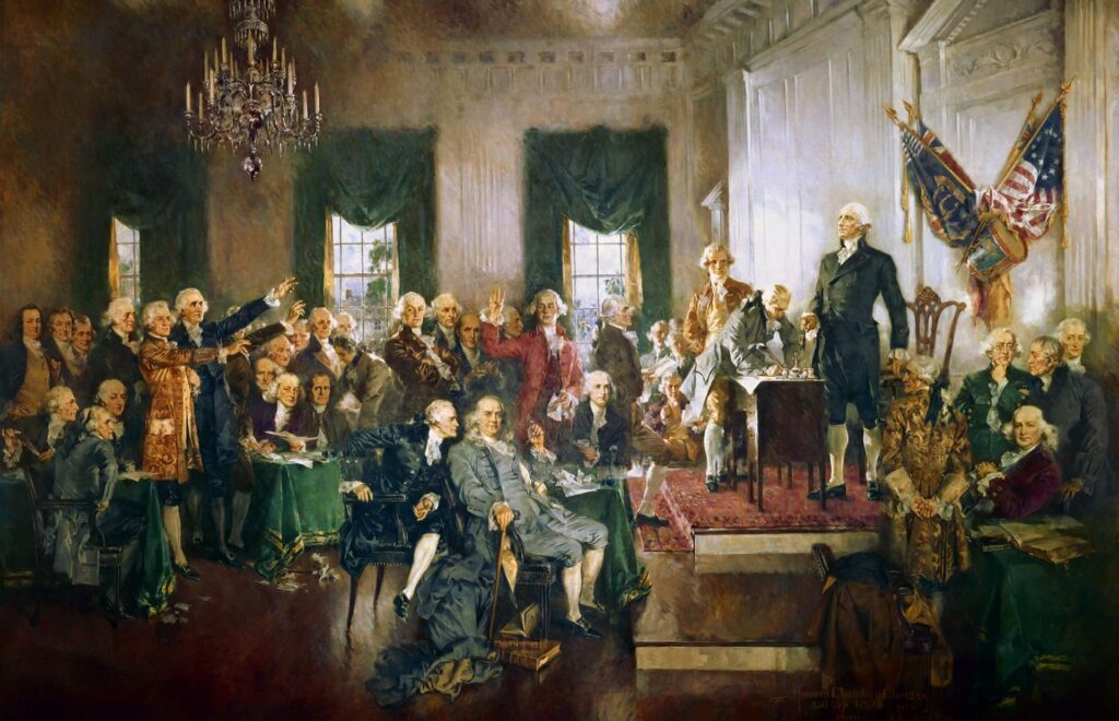 Independence Hall à Philadelphia le 17 septembre 1787, reproduit par Howard Chandler Christy en 1940.