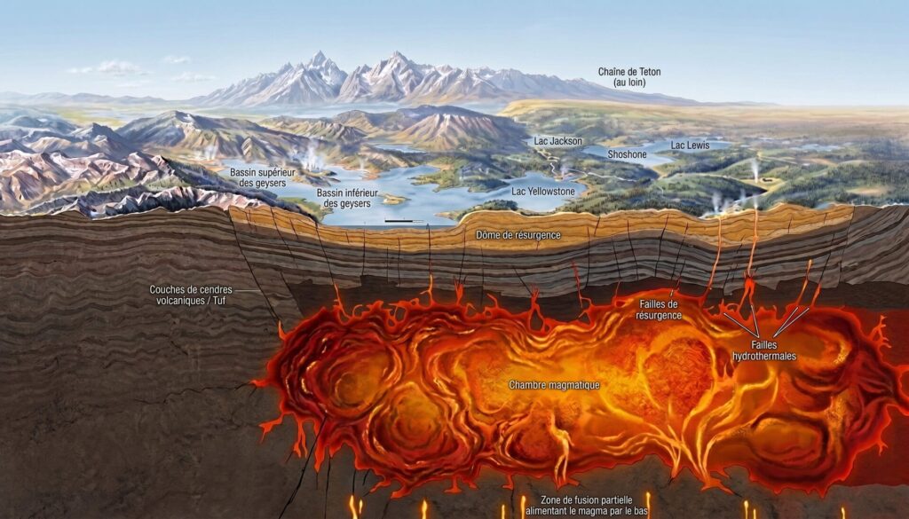 Vue conceptuelle de la chambre magmatique du parc de Yellowstone