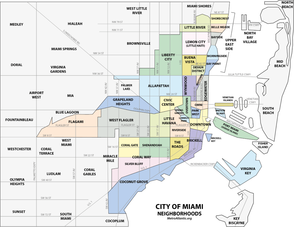 Carte des quartiers à Miami Floride