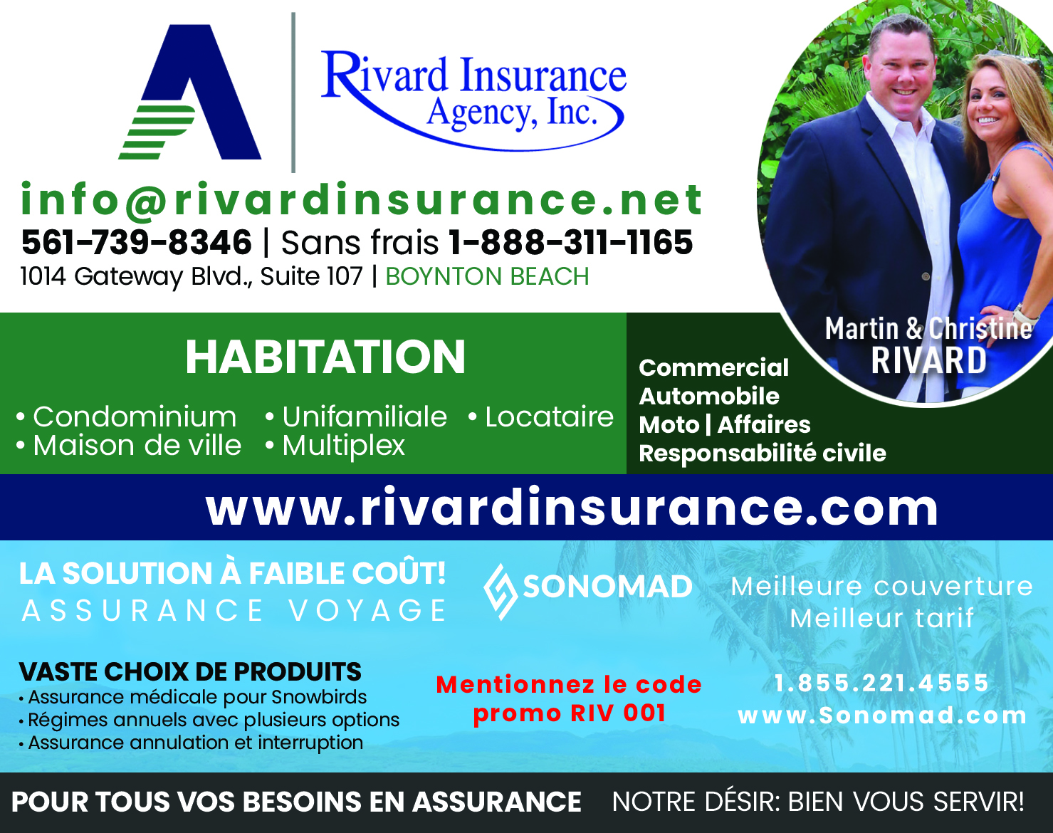Courtiers en assurance francophone en Floride Rivard