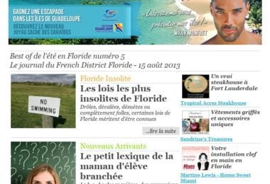 La newsletter French District Floride du Jeudi 15 Août 2013 - Best of de l’ete en Floride numero 5