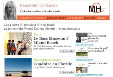 La newsletter French District Floride du Jeudi 17 Octobre 2013 - Les 4 coins du monde a Miami Beach