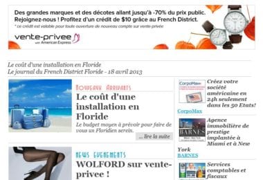 La newsletter French District Floride du Jeudi 18 Avril 2013 - Le cout d’une installation en Floride