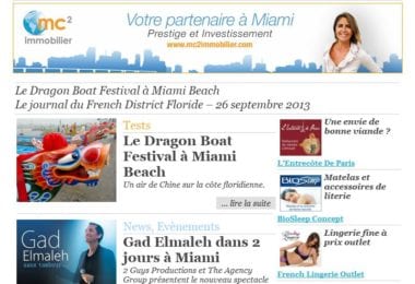 La newsletter French District Floride du Jeudi 26 Septembre 2013 - Le Dragon Boat Festival à Miami Beach