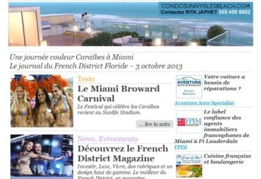 La newsletter French District Floride du Jeudi 3 Octobre 2013 - Une journee couleur Caraibes a Miami