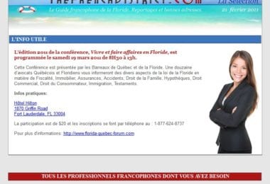 La newsletter French District Floride du Lundi 21 Février 2011 - La selection du French District