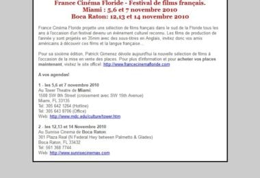 La newsletter French District Floride du Lundi 9 Août 2010 - France Cinema Floride - Email partenaire The French District