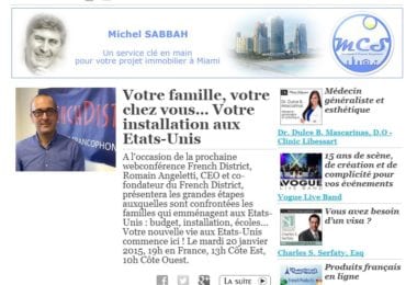 La newsletter French District Floride du Mardi 13 Janvier 2015 - Networking et Bonnes Adresses en Floride