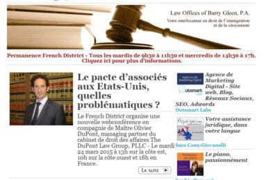 La newsletter French District Floride du Mardi 17 Mars 2015 - Networking et Bonnes Adresses en Floride