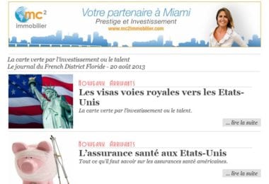 La newsletter French District Floride du Mardi 20 Août 2013 - La carte verte par l’investissement ou le talent