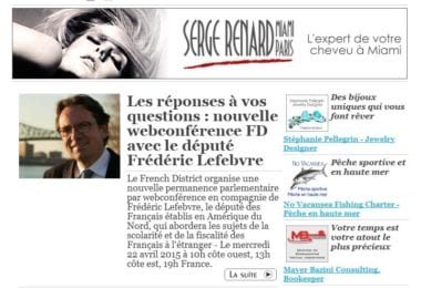 La newsletter French District Floride du Mardi 21 Avril 2015 - Networking et Bonnes Adresses en Floride