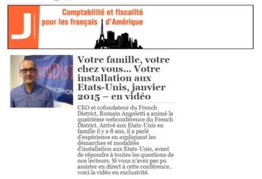 La newsletter French District Floride du Mardi 27 Janvier 2015 - Networking et Bonnes Adresses en Floride