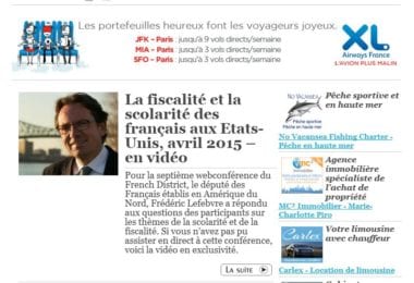 La newsletter French District Floride du Mardi 28 Avril 2015 - Networking et Bonnes Adresses en Floride