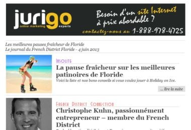 La newsletter French District Floride du Mardi 4 Juin 2013 - Les meilleures pauses fraicheur de Floride