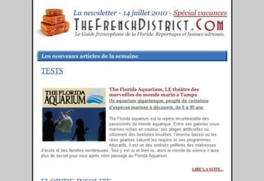 La newsletter French District Floride du Mercredi 14 Juillet 2010 - Le Florida Aquarium et les patinoires de Floride - The French District