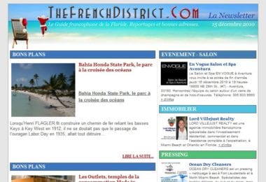 La newsletter French District Floride du Mercredi 15 Décembre 2010 - Le Parc de Bahia Honda et shopping de Noel aux Outlets - The French District