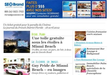 La newsletter French District Floride du Mercredi 18 Avril 2012 - Un ticket gratuit pour le paradis du Cinema - French District Floride