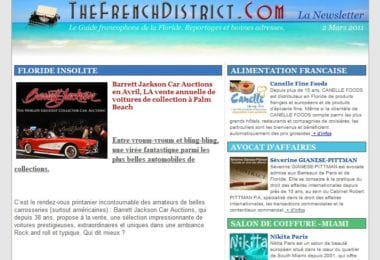 La newsletter French District Floride du Mercredi 2 Mars 2011 - Voitures de collection a Palm Beach et hotel sous l'eau a Key Largo - The French District