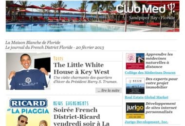 La newsletter French District Floride du Mercredi 20 Février 2013 - La Maison Blanche de Floride