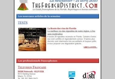 La newsletter French District Floride du Mercredi 21 Avril 2010 - The French District - La newsletter - Mercredi 21 Avril 2010