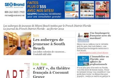 La newsletter French District Floride du Mercredi 22 Février 2012 - Les auberges de jeunesse de Miami Beach testees par le French District Floride