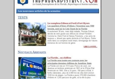 La newsletter French District Floride du Mercredi 28 Avril 2010 - La maison d'hiver d'Edison et la Floride en chiffres - The French District