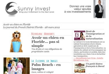 La newsletter French District Floride du Mercredi 28 Mars 2012 - Avoir un chien en Floride - French District