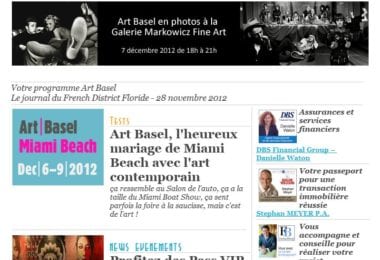 La newsletter French District Floride du Mercredi 28 Novembre 2012 - Votre programme Art Basel