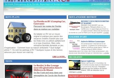 La newsletter French District Floride du Mercredi 3 Novembre 2010 - Ma maison sur roulettes en Floride - The French District