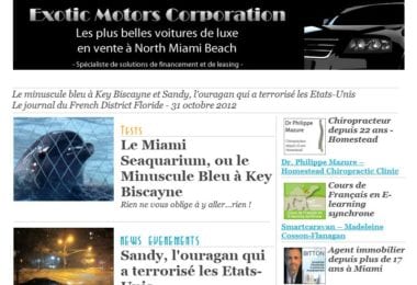 La newsletter French District Floride du Mercredi 31 Octobre 2012 - Le minuscule bleu a Key Biscayne et Sandy