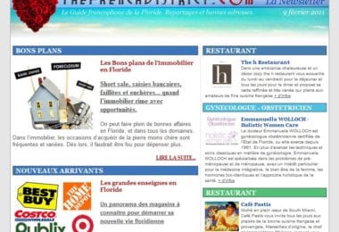 La newsletter French District Floride du Mercredi 9 Février 2011 - Les bons plans de l'immobilier en Floride - The French District