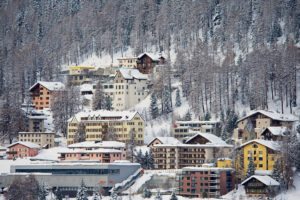 ST. MORITZ, SWITZERLAND - MARCH 06, 2009: View to the buildings of St. Moritz, Switzerland. St.Moritz is the famous ski resort in Switzerland.