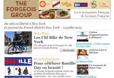 La newsletter French District New York du Jeudi 11 Juillet 2013 - Du velo en liberte a New York