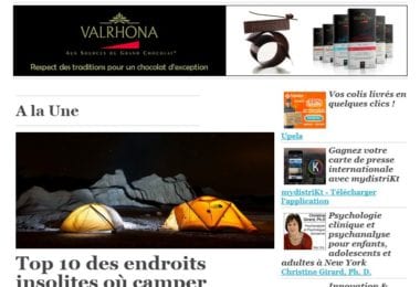 La newsletter French District New York du Jeudi 12 Novembre 2015 - Top 10 des endroits insolites ou camper