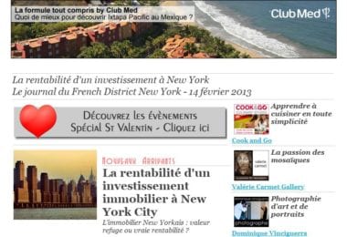 La newsletter French District New York du Jeudi 14 Février 2013 - La rentabilite d'un investissement a New York