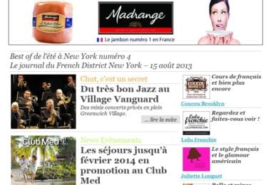 La newsletter French District New York du Jeudi 15 Août 2013 - Best of de l’ete a New York numero 4