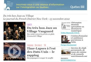 La newsletter French District New York du Jeudi 15 Novembre 2012 - Du tres bon Jazz au Village