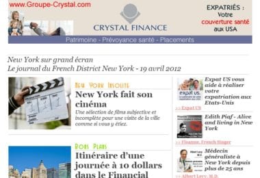 La newsletter French District New York du Jeudi 19 Avril 2012 - New York sur grand ecran - French District