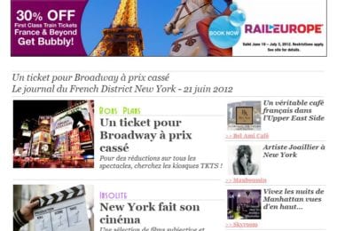 La newsletter French District New York du Jeudi 21 Juin 2012 - Un ticket pour Broadway a prix casse - French District