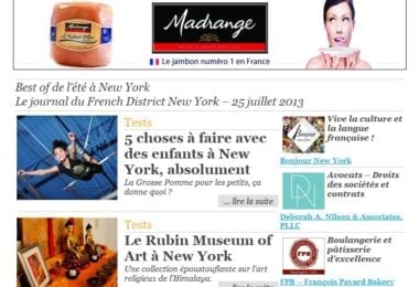 La newsletter French District New York du Jeudi 25 Juillet 2013 - Best of de l’ete a New York