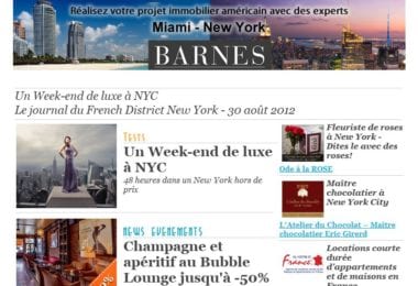 La newsletter French District New York du Jeudi 30 Août 2012 - Un Week-end de luxe à NYC