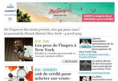 La newsletter French District New York du Jeudi 4 Avril 2013 - De l'impro et des ventes privees