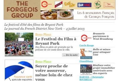 La newsletter French District New York du Jeudi 4 Juillet 2013 - Le festival d’ete des films de Bryant Park