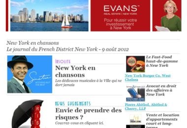 La newsletter French District New York du Jeudi 9 Août 2012 - New York en chansons
