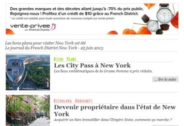 La newsletter French District New York du Mardi 25 Juin 2013 - Les bons plans pour visiter New York cet ete