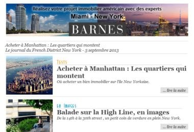 La newsletter French District New York du Mardi 3 Septembre 2013 - Acheter a Manhattan : Les quartiers qui montent